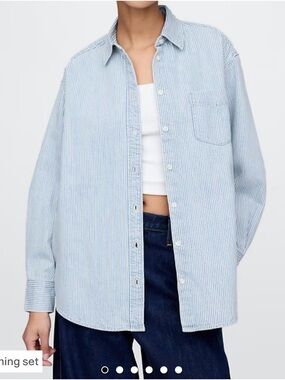 GAP Denim Stripe Big Shirt Blue Railroad Stripe